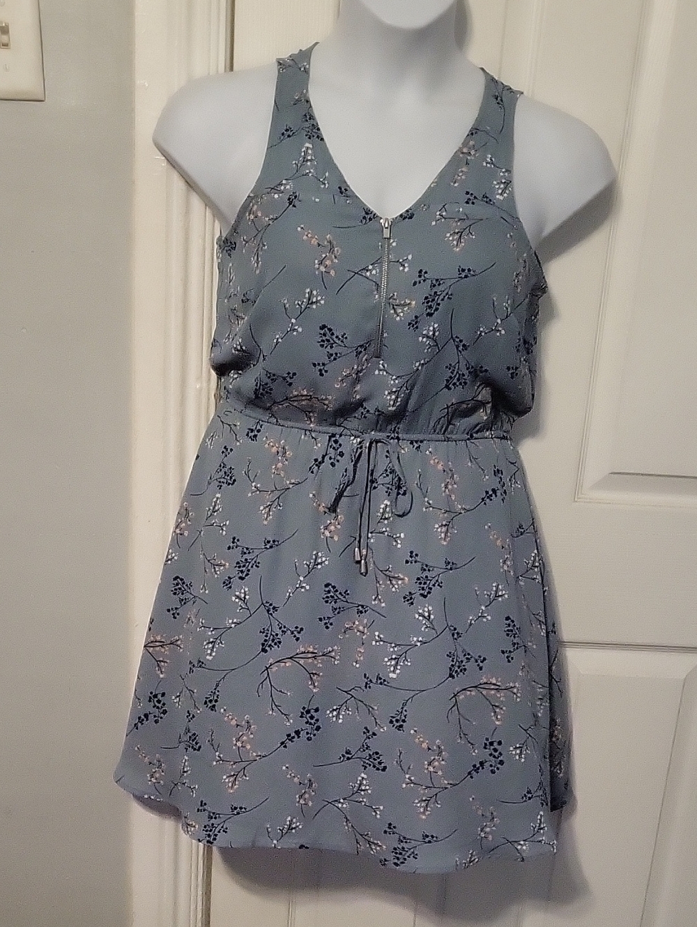 Maurices Blue Floral Drawstring Tank Dress
